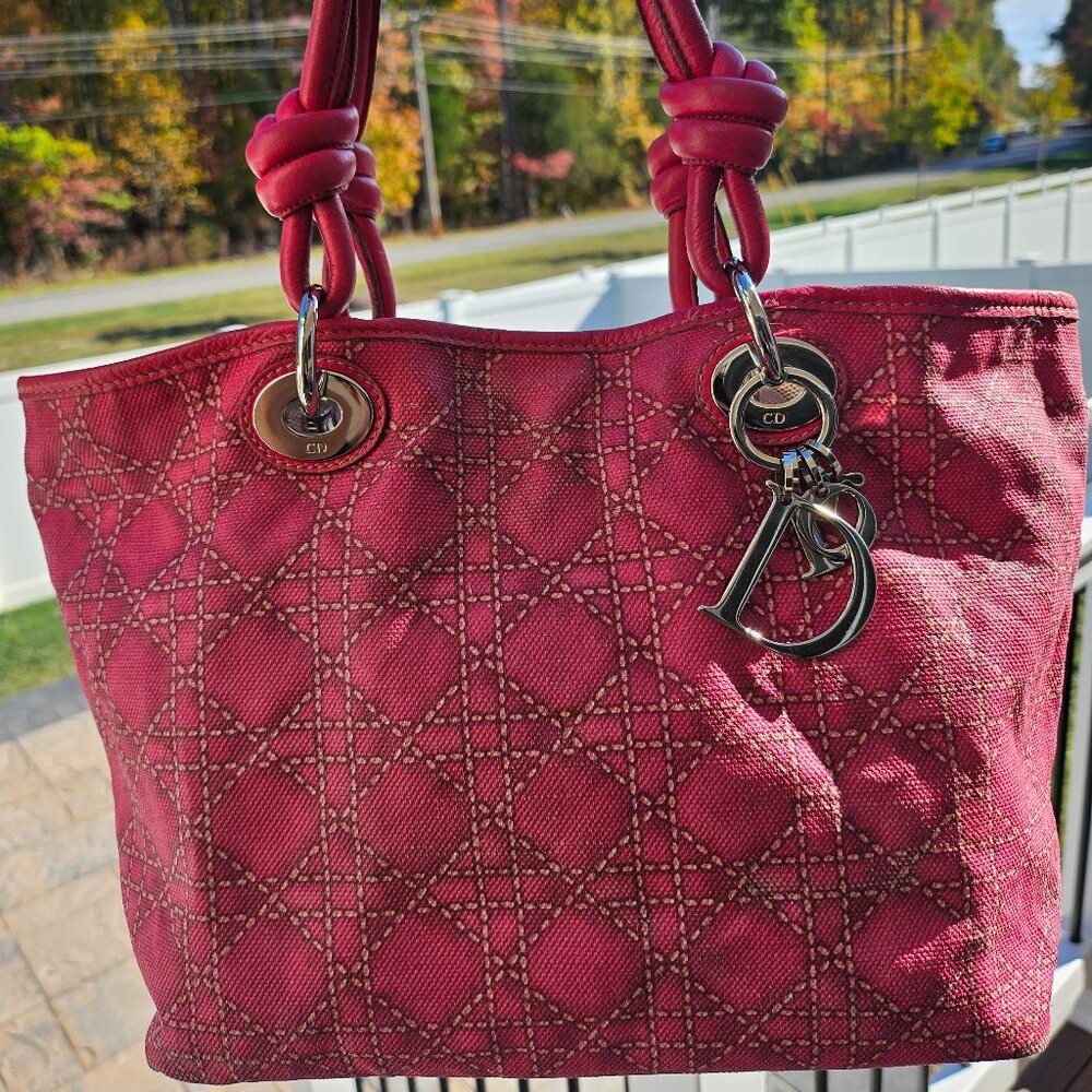 CHRISTIAN DIOR Coated Canvas Cannage Print Cherie Small Tote Pink